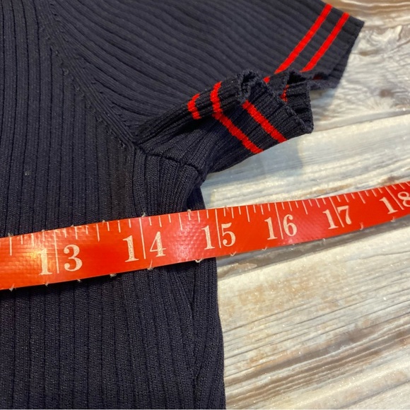 Parker Ruthie Rib Knit Short Sleeve Striped Side Cutout Mini Dress Navy Sz M - Picture 11 of 12